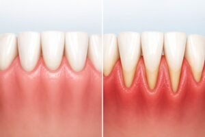 Raiz do dente exposta por retração gengival